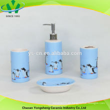 Pingüino de diseño de calcomanía de baño azul conjunto de accesorios en cerámica
